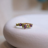 Assymetrical Amethyst and Peridot Ring